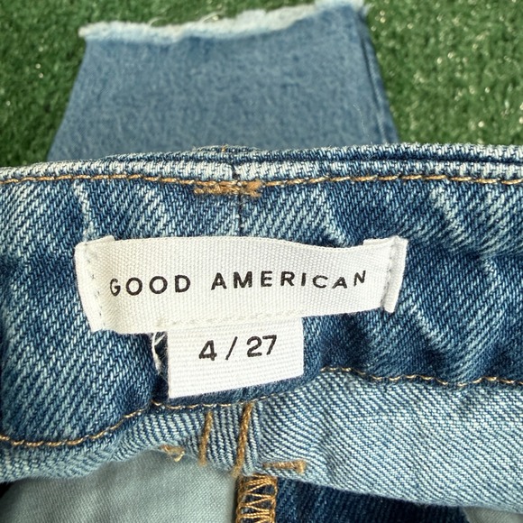 Good American Good Girlfriend Jeans Blue Wash Raw Hem‎ Size 4 27 - Picture 6 of 7